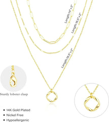 Layered Gold Necklaces for Women Stackable14K Gold Silver Plated Circle Paperclip Chain Pendant Choker Necklace Set For Woman