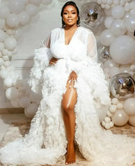 Maternity Gown for Baby Shower Dressing Gown Perspective Sheer Skirt Long Tulle Bridal Robe Puffy Sleepwear for Women Nightwear