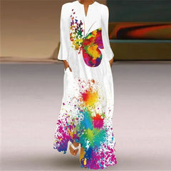 Women's Maxi Dress Printed Retro Fashion y2k vestidos Long Sleeve Loose Robe S-5XL