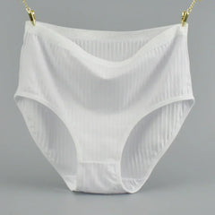 1pc Women's Cotton High Waist Panties – Vertical Stripe Plus Size Underwear Breathable Solid Lingerie Shorts Simple Lady Briefs
