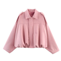 ETJ 2025 TRAF Spring new women's suede texture effect Loose version of fashion lapel shoulder bomber jacket