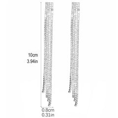 TREAZY Shiny 4 Lines Rhinestone Crystal Tassel Long Earrings for Women Wedding Party Hanging Dangle Earrings Bridal Brincos