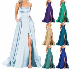Navy Blue Bridesmaid Dress For Weddings Woman Guest 2024 Sexy Spaghetti Straps Split Prom Party Gowns Long Maid Of Dresses