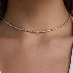 New S925 Sterling Silver Hip Hop Full CZ Choker Chain Necklace For Women Luxury Cubic AAA Zircon Short Accessories Fine Jewelry