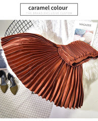 Classic Golden Velvet Pleated Skirt High Waist Retro Style Fashion Office Lady Pleated Long Skirt Winter Velvet Skirt 90cm Long