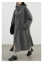 CHIC VEN Women Woolen Coats Loose Stand Collar Double-sided Overcoat Female Outerwear Office Ladies Clothing Autumn Winter 2024