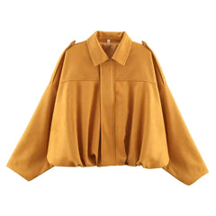 ETJ 2025 TRAF Spring new women's suede texture effect Loose version of fashion lapel shoulder bomber jacket