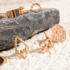 Docona Fashion Elegant Stacking Gold Colour Rings Geometric Design Ring Set Accessories Daily Festival Party Gifts 27910