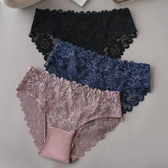 3PCS/Set Luxury Floral Embroidery Lace Panties Women Briefs Sexy Hollow Lingerie Female Underwear Ladies Breathable Underpants