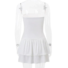 WhereMery Korean Sexy Mini Dress Y2K Sleeveless Bow Lace Playful Summer Tank Dresses Nightclub Party Playful Evening Dresses