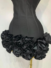 Women Evening Bandage Dress Strapless Bodycon Flowers Mini Celebrity Sexy Birthday Party Dresses Photo Shoot Nightclub Outfit