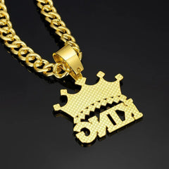 Men Hip Hop Crown with King Pendant Necklace with 13mm Crystal Cuban Chain HipHop Iced Out Bling Necklaces Fashion Charm Jewelry