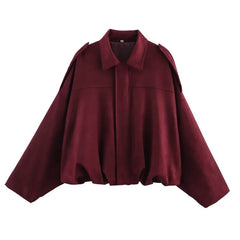 ETJ 2025 TRAF Spring new women's suede texture effect Loose version of fashion lapel shoulder bomber jacket