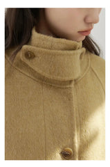 CHIC VEN Korean Women Woolen Coat Single Breasted Loose Stand Collar Belt Long Double-sided Ladies Overcoat Autumn Winter 2024