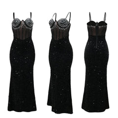 Long Dress Women Sexy Party Dresses Sling Bodycon Vestidos Streetwear Club Sequin Hot Drilling Elegant High Waist Y2k Evening