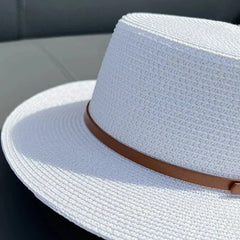 Simple Straw Summer Women Beach Hat Female Casual Panama Hat Women Flat Brim Bowknot Straw Cap Girls Sun Hat