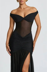 Mozision Off-shoulder Backless Sexy Maxi Dress Women Gown Halter Sleeveless Backless Thigh High Split Club Party Long Dress