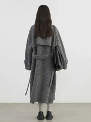 CHIC VEN Women Woolen Coats Loose Stand Collar Double-sided Overcoat Female Outerwear Office Ladies Clothing Autumn Winter 2024