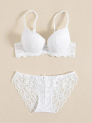 1 Set Elegant Lace Embroidery Breathable Fabric Lingerie Set Push-Up Bra Drop Waist Sheer Panty - Ultimate Valentine's Day