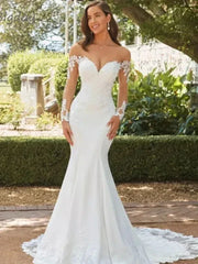 Luxury Lace Appliques Wedding Dresses Sexy Backless Sweetheart Ball Gowns Mermaid Sweep Train Formal Bridal Party Amanda Novias