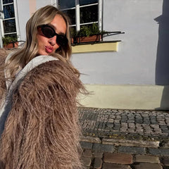 Warm Fluffy Faux Fur Cardigan Coats Women's Winter Turn-down Collar Full Sleeve Overcoat 2025 Autumn New Lady Solid Streetwear