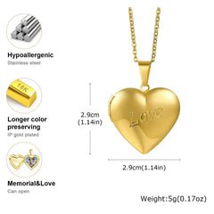 Vnox Stainless Steel Heart Locket Necklace Pendant with Photo Frame, Elegant Gold Plated Design Womens Gift
