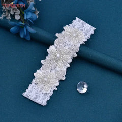 TOPQUEEN ST40 Sexy Lace Flower Thigh Ring Crystal Beaded Pearls Wedding Garter Belt Bridal Cosplay Fashion Stocking Ring