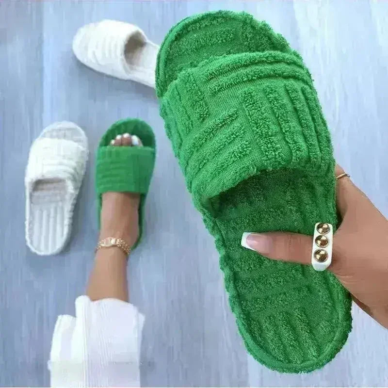 Thick Bottom Embossed Cotton Fur Women Slippers - Femstylo