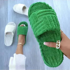 Thick Bottom Embossed Cotton Fur Women Slides - Femstylo