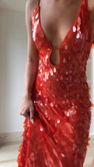 2025 Glitter Sequins Spaghetti Straps Women's Evening Dress Sleeveless Backless High Waist Floor Length Lady Birthday Party Gown