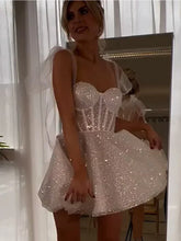 Smileven Short Wedding Dress A Line Sweetheart Neck Shiny Glitter Bride Dresses Mini Bows Strap Vestido de novia 2024 Customized
