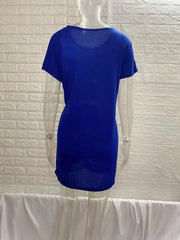 Dress Women Summer O-neck Short Sleeve Asymmetrical Lace Up Waist Solid Color Dresses 2022 Casual Vestidos Dropshipping JQMY9675