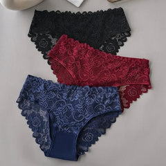 3PCS/Set Luxury Floral Embroidery Lace Panties Women Briefs Sexy Hollow Lingerie Female Underwear Ladies Breathable Underpants