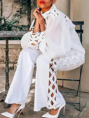 Two Piece Pants Sets Sexy Hollow Out Women Autumn Clothing Stand - Femstylo