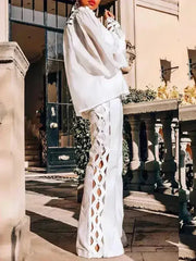 Two Piece Pants Sets Sexy Hollow Out Women Autumn Clothing Stand - Femstylo