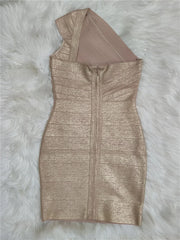 High Quality Celebrity One Shoulder Foiling Gold Print Rayon Bandage Dress Elegant Club Party Dress Vestidos