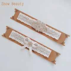 K03 2 PCS Sexy Lace Flower Crystal Pearls Wedding Garter Belt Thigh Ring Bridal Leg Garter Stocking Garter Belt Girl Women