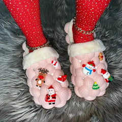 Pink Furry House Slides for Chirstmas Funny DIY Bubble Slippers - Femstylo