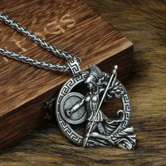 Ancient Greek Warrior Goddess Necklace – Mythological Silver Pendant