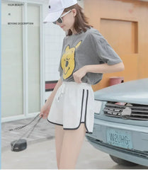 Women Striped Casual Shorts Korean Harajuku Loose All Match Sports Shorts Summer Fashion Simple Yoga Thin Mini Shorts Female