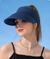 Spring and Summer Women's Outdoor Sunshade Straw Hat Fashion Empty Top Duck Tongue Hat Big Brim Cap G37