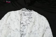 Weird Puss Embroidery Ruffles Dress Women Sexy Deep V-Neck Slits See Through Solid Tassel Petal Cuffs Street Elegance Vestidos