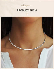 Choker Neck Cuff for Women, Open Collar Choker Torques Necklace Adjustable ,Simple Stainless Steel Jewelry