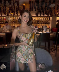 Colorful Rhombus Sequins Sexy Mini Dress Elegant Chic Straps Slit Bodycon Party Dresses Summer Holidays Evening Women Dress 2025