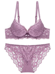 1 Set Elegant Lace Embroidery Breathable Fabric Lingerie Set Push-Up Bra Drop Waist Sheer Panty - Ultimate Valentine's Day