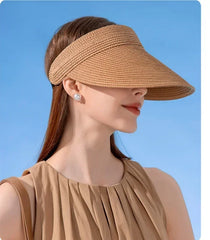 Spring and Summer Women's Outdoor Sunshade Straw Hat Fashion Empty Top Duck Tongue Hat Big Brim Cap G37