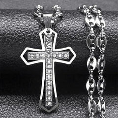 Jesus Cross Crucifix Pendant Necklace for Men Stainless Steel Gold Color Christian Coffee Bean Chain Jewelry croix chrétienne
