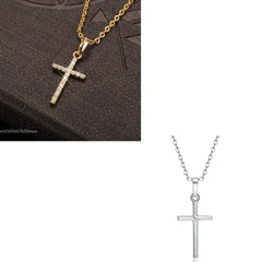 Luxury Zircon Cross Pendants Necklace Fashion Light Golden Silver Color for Men Women Jewelry Chain Accessory