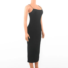 Black Backless Bodycon Maxi Dress | Gothic Spaghetti Strap Dress -femstylo