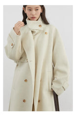 CHIC VEN Women Woolen Coats Loose Stand Collar Double-sided Overcoat Female Outerwear Office Ladies Clothing Autumn Winter 2024